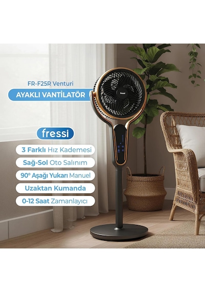 Fressi Fr-f25r Venturi Kumandalı Ayaklı Vantilatör / 3 Kademe Hız Ayarlı Ev Ofis Fanı / Serinletici Vantilatör