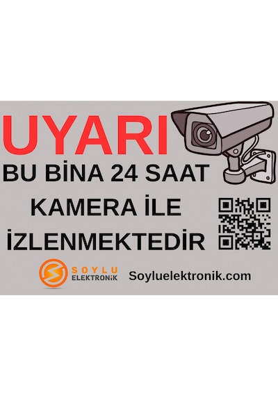 Uyarı Bu Bina 24 Saat Kamera İle İzlenmektedir Yapışkanlı Folyo Sticker 25x17cm