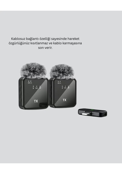 Home 2 Li Kablosuz Yaka Mikrofonu Type-c Ve Lightning Uyumlu Profesyonel Set