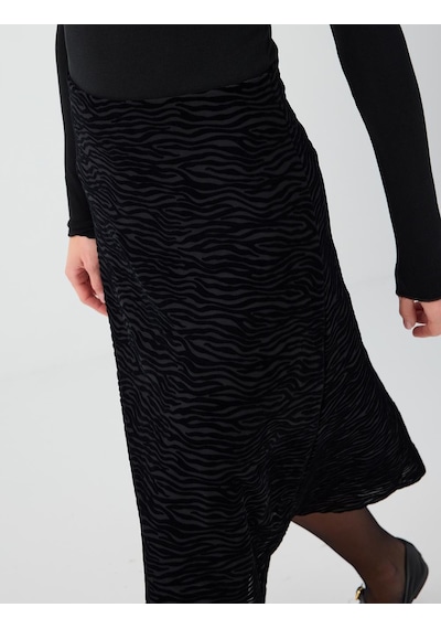Jimmy Key Siyah Zebra Desenli Yüksek Bel Mesh Midi Etek 6ww079567900
