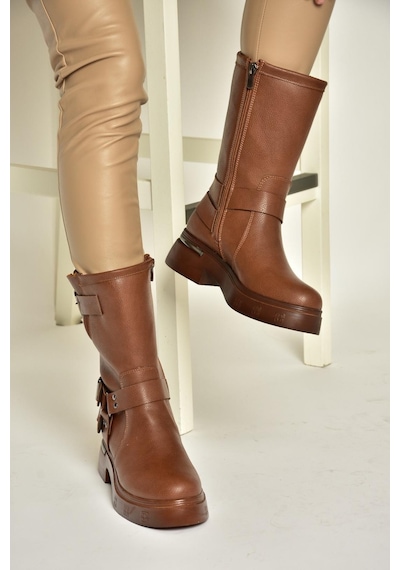 Fox Shoes T996333009 Taba Kalın Tabanlı Kadın Bot Taba-Suni Deri Taba