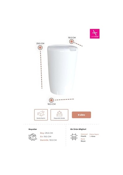 6 Lt Banyo Mutfak Tezgah Üstü Çöp Kovası - Beyaz Çok Renkli