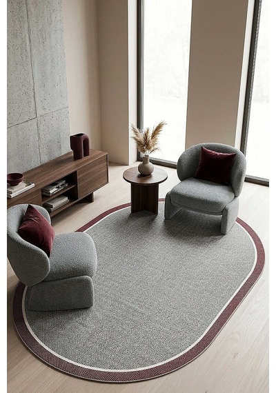 Natura Sisal Hasır Görünümlü Çift Bordürlü Oval Halı Ntr34 Mürdüm