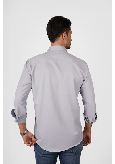 Gri Saten Slimfit Erkek Gömlek Gri