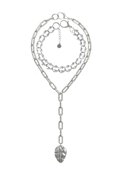 Labalaba Kadın Antik Gümüş Kaplama 2' Li Yaprak Uçlu Tasarım Kolye& Choker Gümüş
