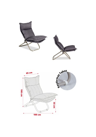 Lumis Garden Prestij Katlanabilir Lounge Koltuğu Çıkarılabilir & Yıkanabilir Kılıf, Modern Metal İskelet Antrasit