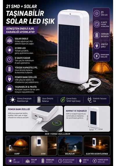 Taşınabilir Solar Led Power Bank Çok Renkli