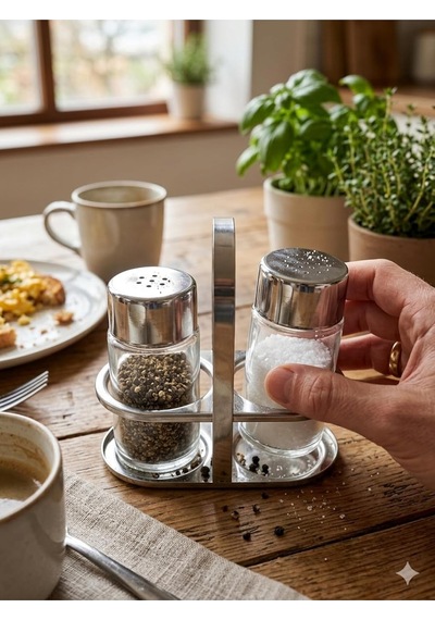 Standlı Tuzluk Biberlik Seti Cam Gövde Metal Kapak 80 Ml Çok Renkli