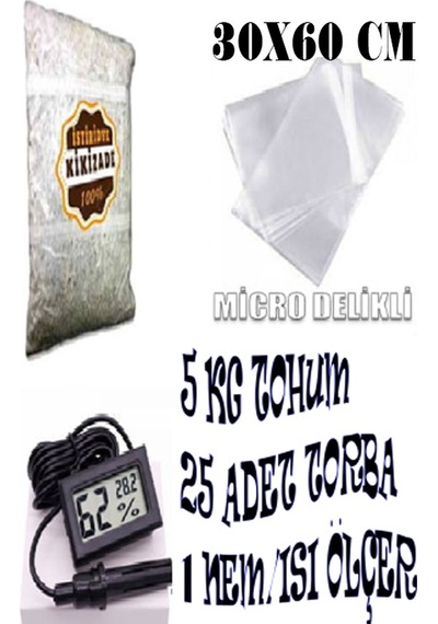 İstiridye Mantarı Başlangıç Seti 5 KG Tohum + Nem Ölçer +10 Torba