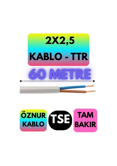 Öznur 2x2,5 Ttr Kablo Beyaz Metre Seçenekli - 60 Metre