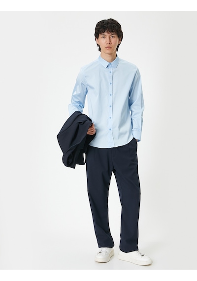 Koton Basic Gömlek Uzun Kollu Düğmeli Klasik Yaka Slim Fit Açık Mavi 4sam60171hw Açık Mavi