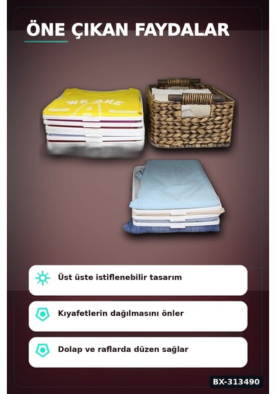 Katlanabilir Plastik Tişört Düzenleyici Aparat - 1 Adet, Dolap İçi Organizer Bx-313490 Beyaz