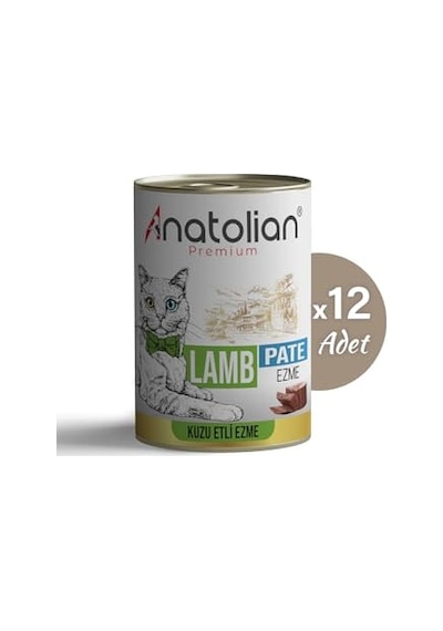 Anatolian Premium Adult Lamb Pate Kuzulu Yetişkin Ezme Kedi Konservesi 400 Gr X 12 Adet 100 G