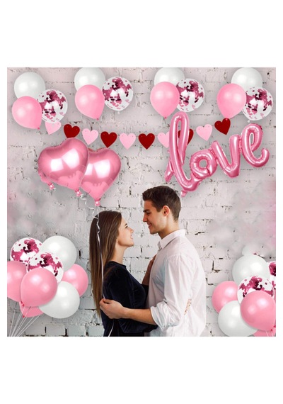 Pembe Love İmza Balonlu Sevgililer Günü Nişan Yıldönümü Bekarlığa Veda Kalp Balon Seti Açık Pembe