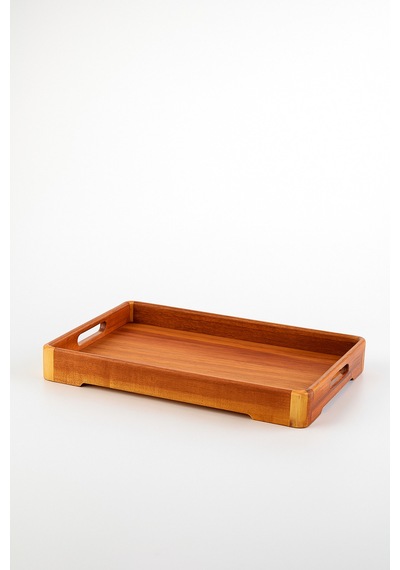 Akasya Ahşap Servis Tepsisi Büyük Boy 40x28x4,5 Cm Doğal Ahşap Sunum Tepsisi Kahverengi