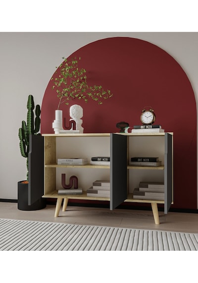 Verona 120 Cm Konsol, Kahve Köşesi, Tv Ünitesi, Çok Amaçlı Ahşap Ayaklı Konsol Safir Meşe-antrasit Verona 120 Cm Konsol, Kahve Köşesi, Tv Ünitesi, Çok Amaçlı Ahşap Ayaklı Konsol Safir Meşe-antrasit