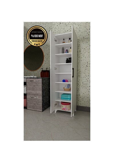 Long 2 Kapaklı Raflı Çok Amaçlı Dolap Banyo Balkon Kiler Mdf Beyaz