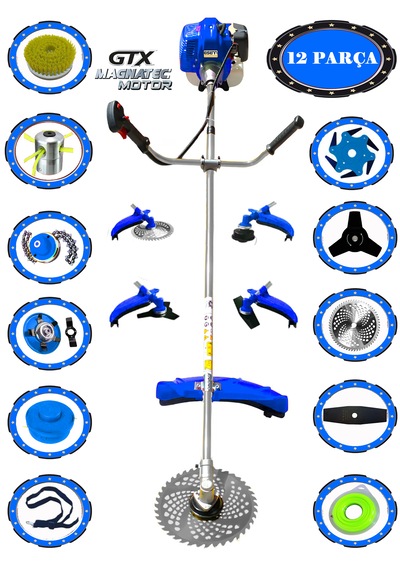 Eisenn German Kraftex-12 9600 Seri Yan Tipi Benzinli Ot Çalı Çim Biçme Tırpanı + 12 Parça Tam Set Halı Yıkamalı