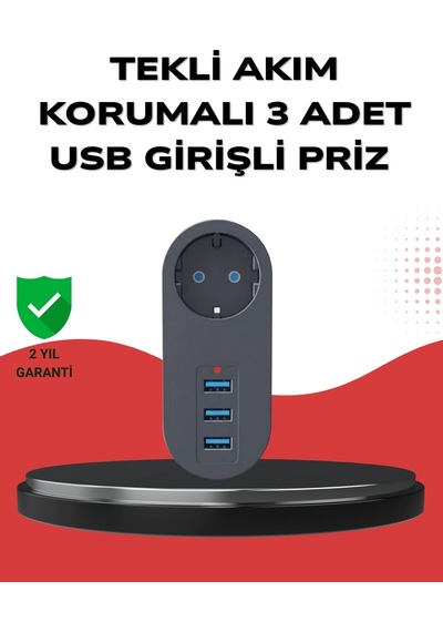 Isıya Dayanıklı 3 Usb Portlu Güvenlikli Priz Akıllı Enerji Yönetimi Standart