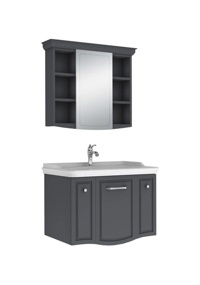 Kale Arte+ 80 Cm Mat Antrasit Banyo Dolabı Takımı Krom Kulp