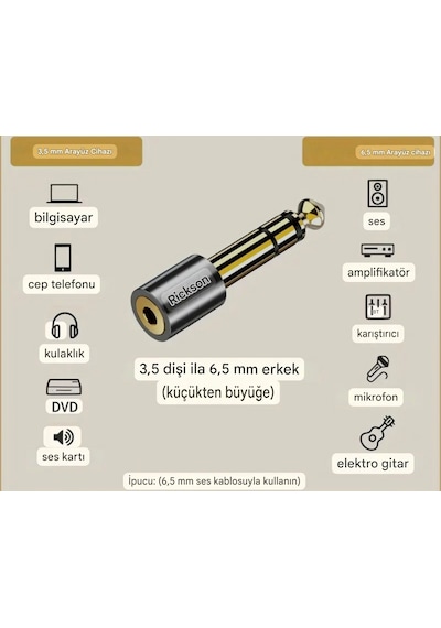 Riksoin 6.5mm To 3.5mm Dönüştürücü Ses Adaptörü Hi-fi Ses Teknolo