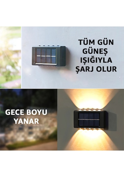 10 Led 2'li Güneş Enerjili Bahçe Aydınlatma Duvar Aplik Solar Otomatik Duvar Işığı Su Geçirmez Ip65
