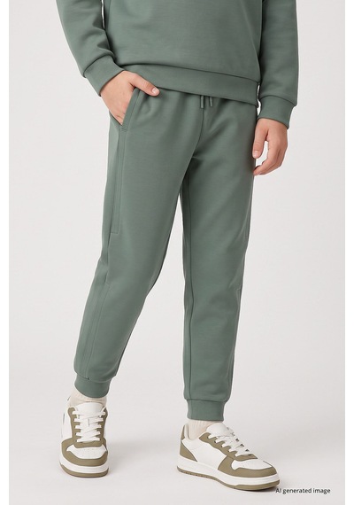 TOMMYLIFE Açık Yeşil Standart Fit Basic Dikiş Detaylı Erkek Çocuk Eşofman Takım - 11325 Yeşili