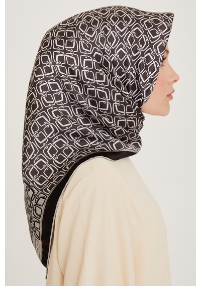 Armine İpek Eşarp 2025 Kış - 9248-05 Siyah Gri Twill Siyah Camel
