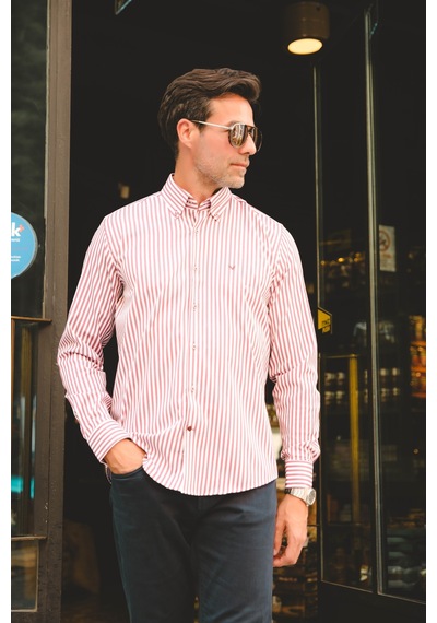 Slim Fit Uzun Kol Likralı Çizgili Yaka Düğmeli Hediye Kutulu Erkek Gömlek Fs-003669 - Bordo-2576 Slim Fit Uzun Kol Likralı Çizgili Yaka Düğmeli Hediye Kutulu Erkek Gömlek Fs-003669 - Bordo-2576