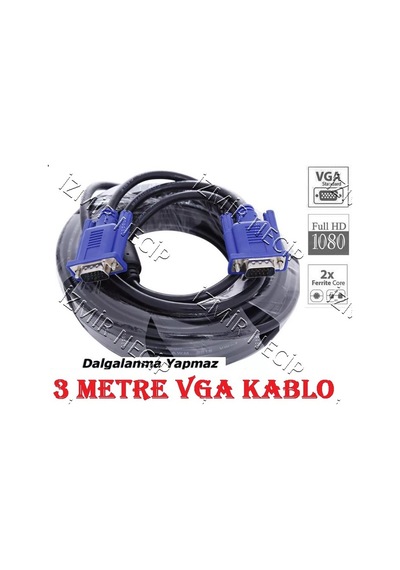 3 Metre 3Mt Vga Kablosu Monitör Kablosu Kasa Pc Laptop