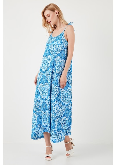 Lela Regular Fit Ip Askılı Uzun Bayan Elbise 5865732 Mavi