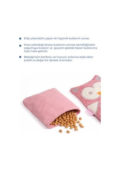 Babyjem Kiraz Çekirdekli Baykuş Kadife Rahatlatıcı Gaz Kemeri & Gaz Yastığı - Gül Kurusu