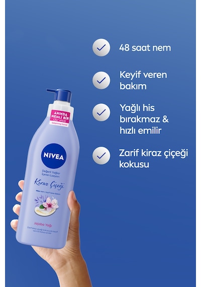 Değerli Yağlar Içeren Nemlendirici Vücut Losyonu 400ml, Kiraz Çiçeği, Jojoba Yağı, Kuru Cilt Tipleri