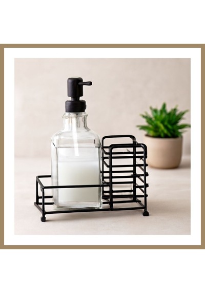 Bezos Cam Sıvı Sabunluk 500 Ml Siyah Metal Stand Ve Pompa 22