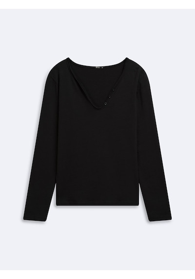 LTB Regular Fit Flamlı V Yaka Siyah Sweatshırt