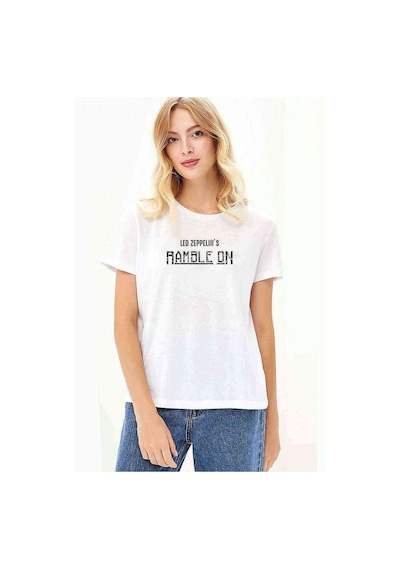 Led Zeppelin Rample On Baskılı Beyaz Kadın Tshirt
