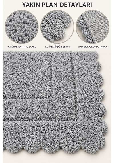 Alanur Bodrum Tufting Cotton Pamuklu El Işi Örgülü Paspas 110 80 X 135 Cm gri