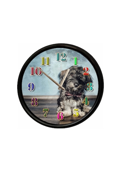 Sevimli Yavru Köpek Tasarımlı Dekoratif Duvar Saati 28 Cm Sessiz Mekanizma Çok Renkli
