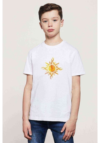 Tshirthane Watercolor Sun Baskılı Unisex Çocuk Beyaz T-Shirt