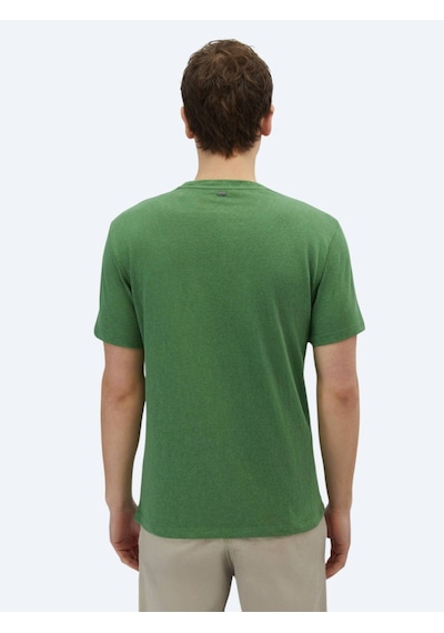 Kip Fıstık Yeşili Düz Bisiklet Yaka Pamuk Karışımlı T-shirt Fıstık Yeşili