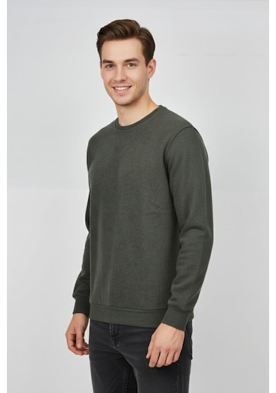 Baglan Erkek Büyük Beden Sıfır Yaka Selanik Sweatshirt Bgl-st04871 Haki