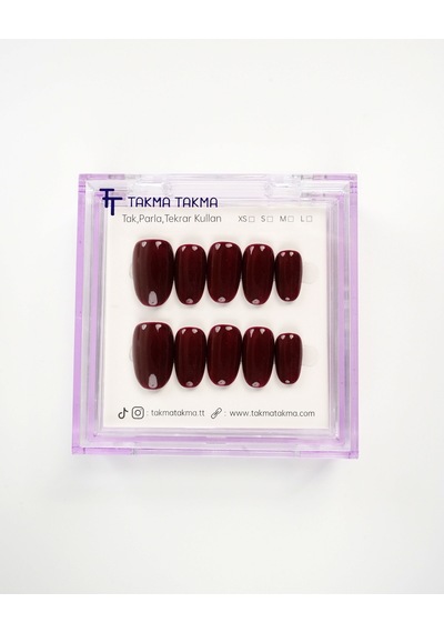 15'li Bordo Kısa Oval Tt1420 Tekrar Kullanılabilir El Yapımı Protez Takma Tırnak L