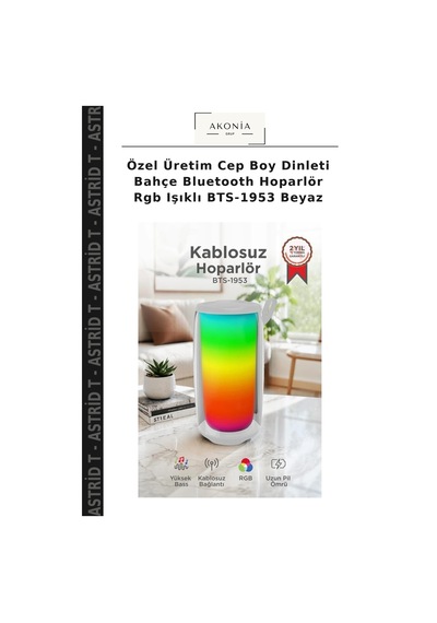 Özel Üretim Cep Boy Dinleti Bahçe Bluetooth Hoparlör Rgb Işıklı Bts-1953 Beyaz
