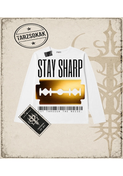 Tarzsokak Gotik & Grunge Streetwear Stay Sharp Long Sleeve Beyaz