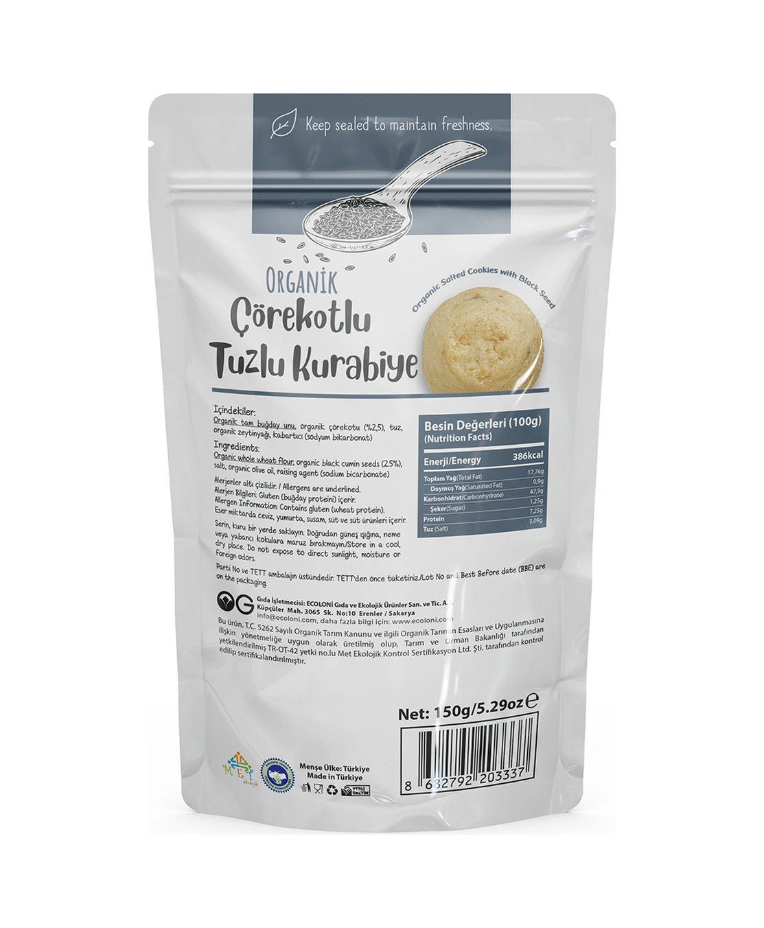 Organik Çörekotlu Tuzlu Kurabiye 150gr