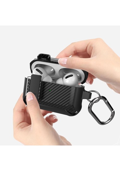 Caseonn Apple Airpods 4.nesil/anc Kılıf Çift Katmanlı Emniyet Kilitli Karbon Koruma Siyah