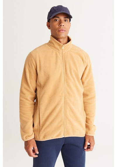 AC&Co / Altınyıldız Classics 4A5221100014KRE3XL Standart Fit Fermuarlı Bato Yaka Polar Erkek Ceket Krem