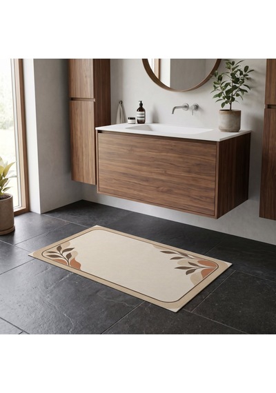 Kartela Halı Diyatomit Görünümlü Banyo Paspası Bej Kaymaz Taban Makinede Yıkanabilir 60x90 Cm