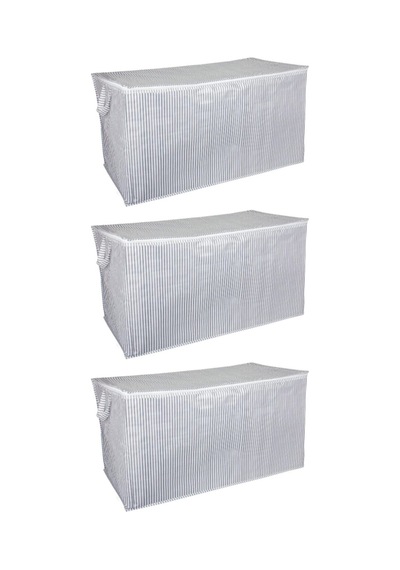 3 Adet - Sandık Tipi Hurç Maxi - Yastık&yorgan Vb. Hurcu 75x40x40 - Leke Tutmaz Çizgili Model Renkli