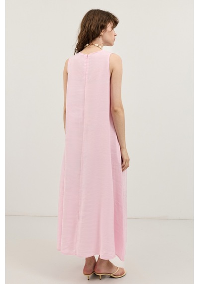 Antioch Dökümlü Halter Yaka Midi Elbise Pembe
